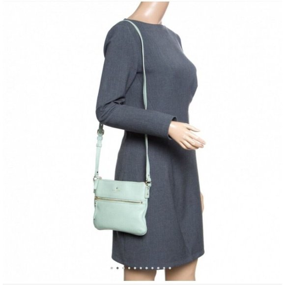 Kate Spade New York Light Blue Mint Green Pebbled Leather Crossbody Bag Purse - Picture 16 of 16